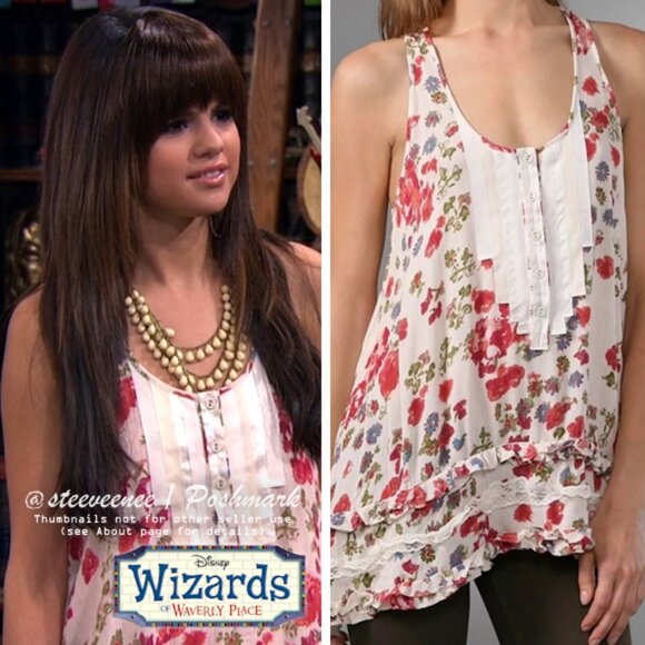 Free People Floral Tuxedo Ruffle Cami Tank Tunic Top ASO Alex Russo - Picture 2 of 10